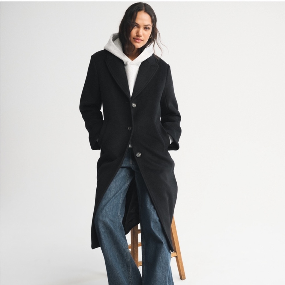 Abercrombie & Fitch Black wool blend topCoat